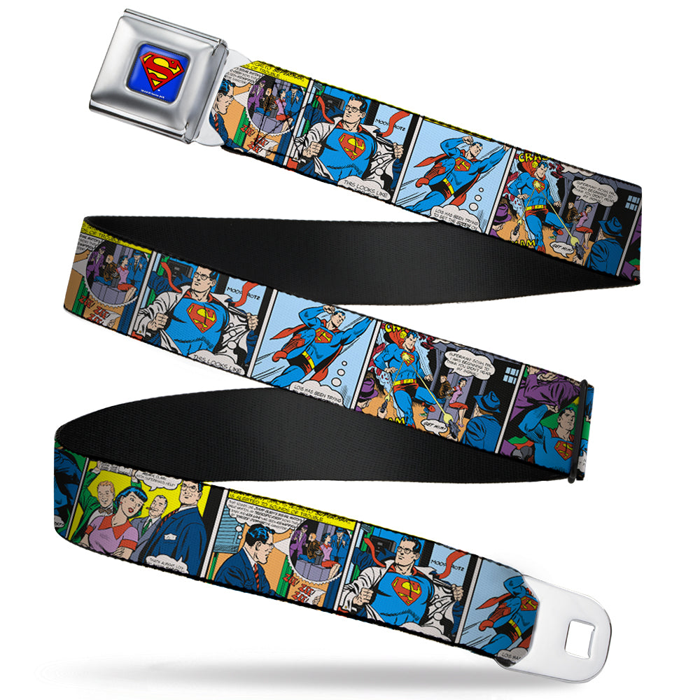 Superman Full Color Blue Seatbelt Belt - Superman Comic Panels Webbing