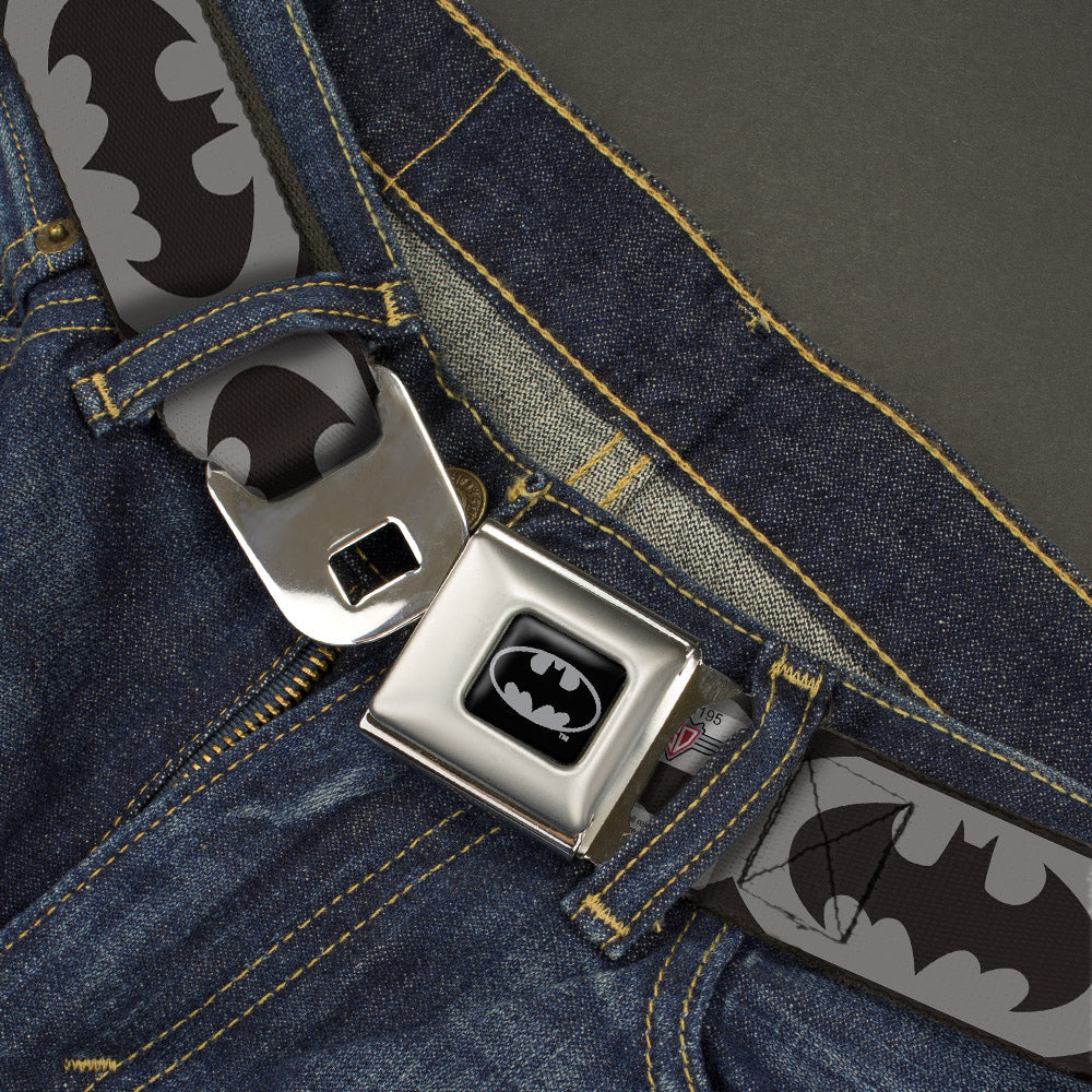 Batman Full Color Black Silver Black Seatbelt Belt - Bat Signal-5 Black/Gray/Black Webbing