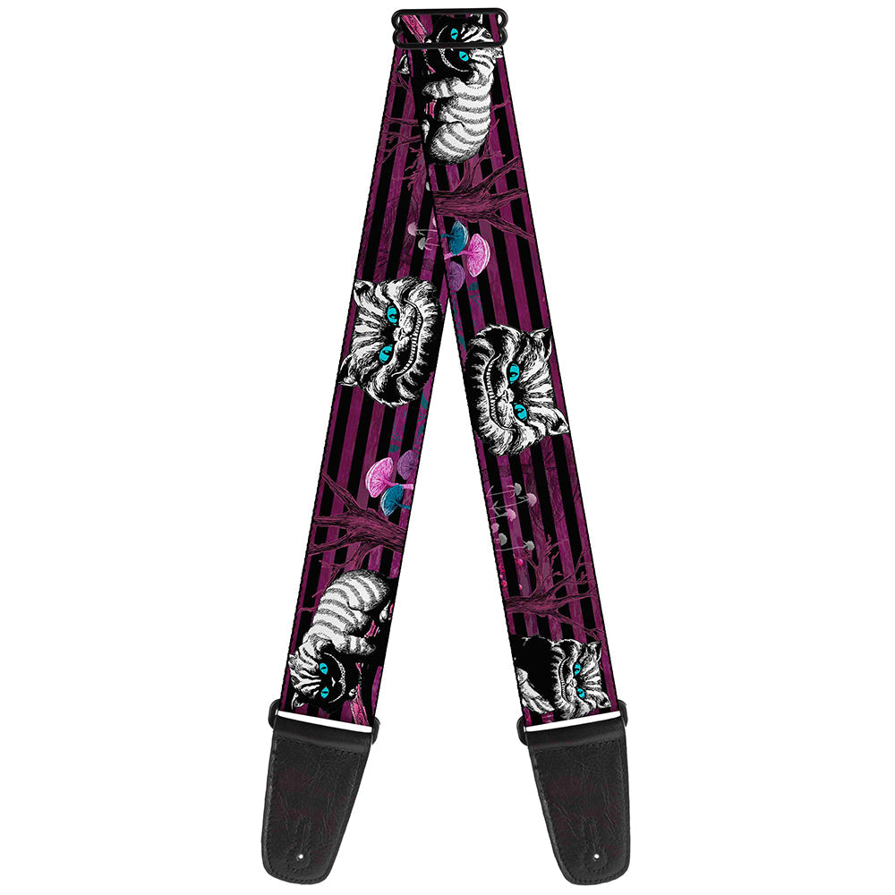 Guitar Strap - Cheshire Cat Face Poses Stripe Purple Black White