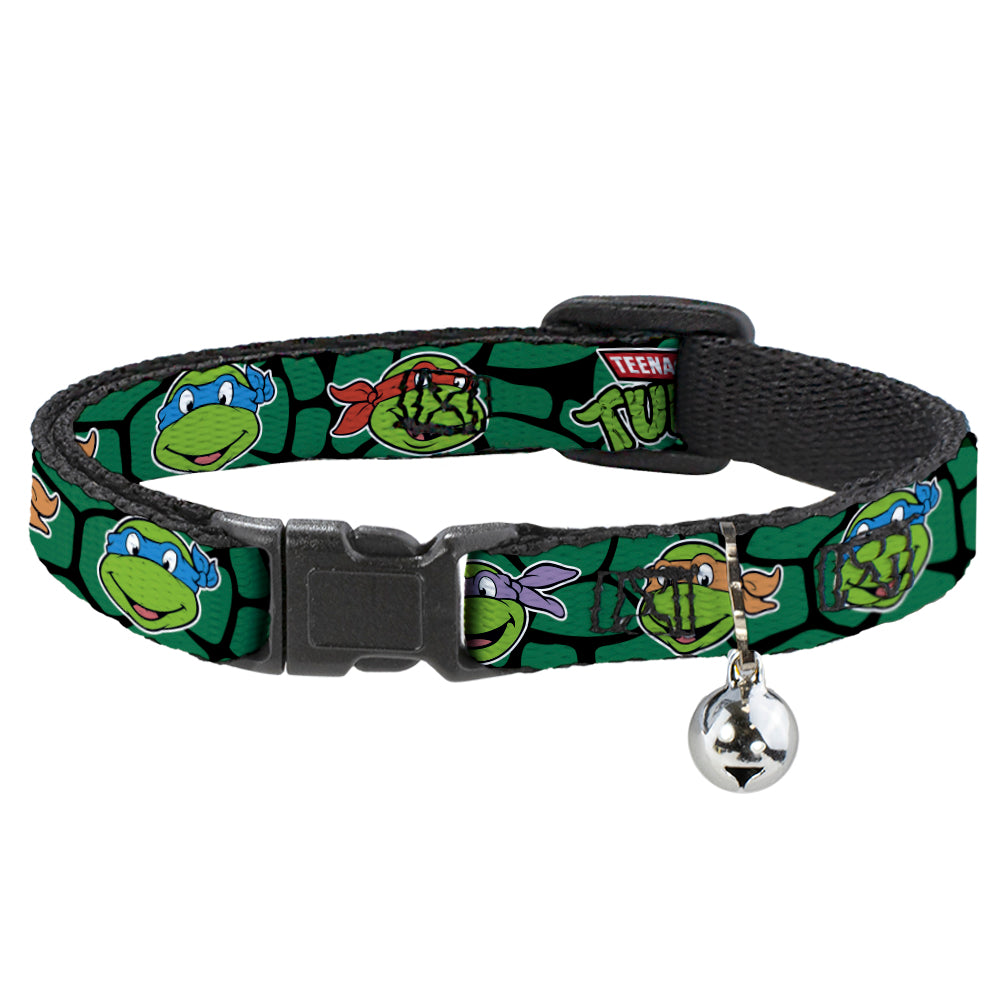 Cat Collar Breakaway with Bell - Classic TEENAGE MUTANT NINJA TURTLES Turtle Faces Black Green Turtle Shell