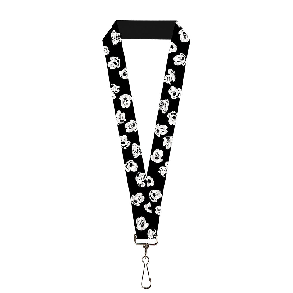 Lanyard - 1.0" - Mickey Mouse Expressions Scattered Black White