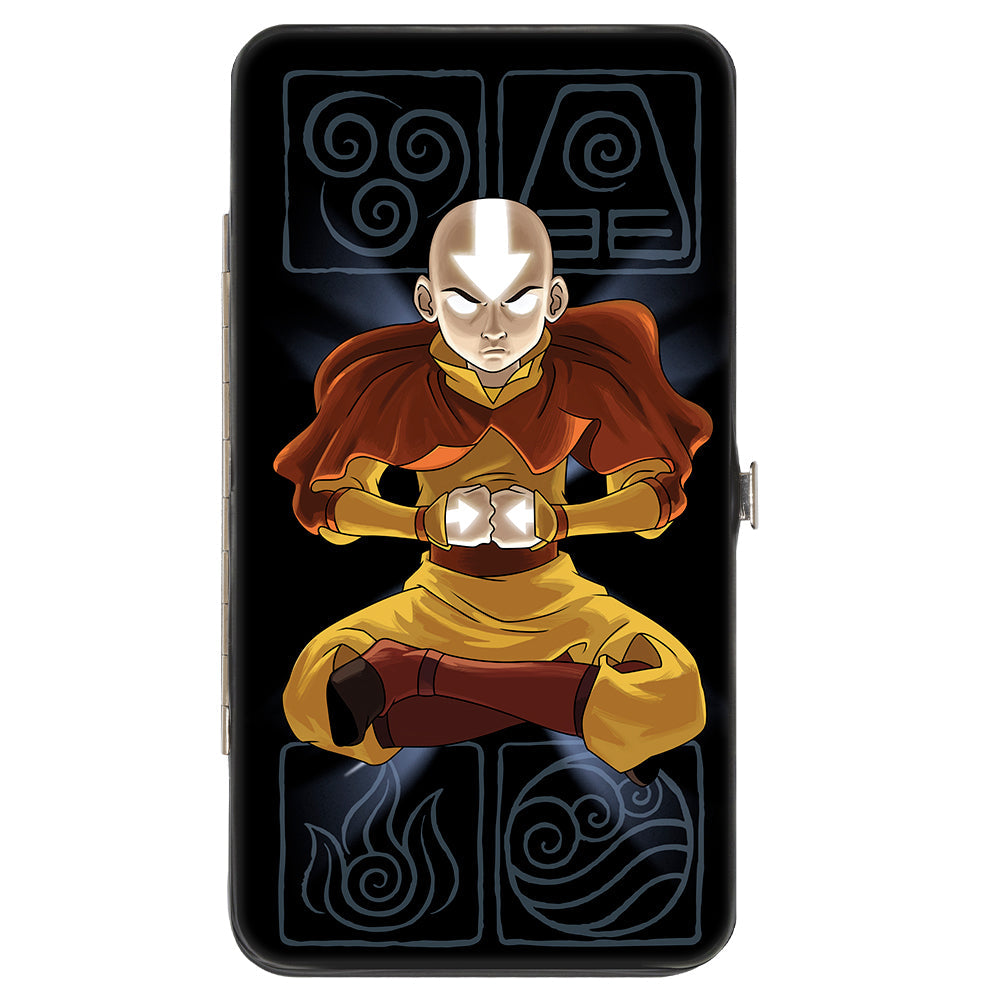 Hinged Wallet - Avatar the Last Airbender Aang Meditating Pose + Glowing Arrow Eyes Black White