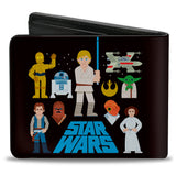 Bi-Fold Wallet - STAR WARS Text with Classic Characters and Icons Collage Black Blue