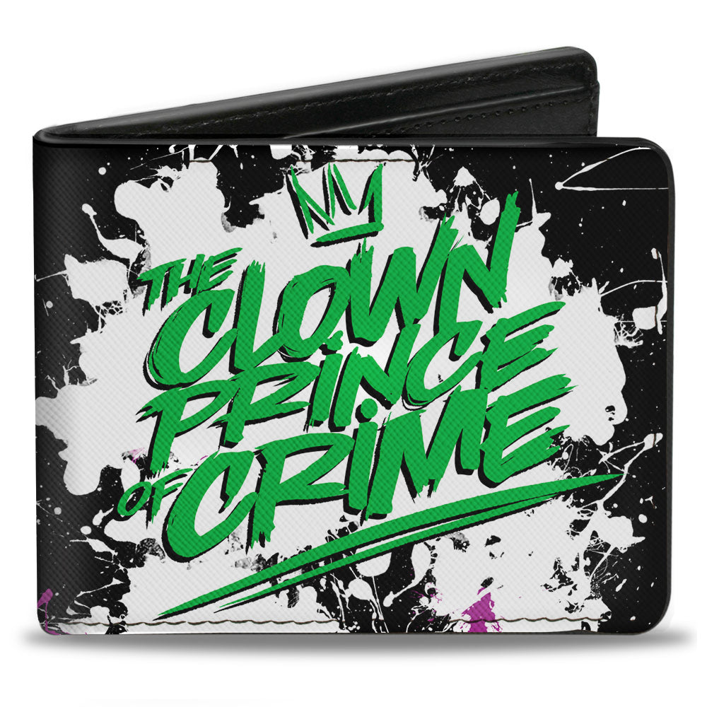 Bi-Fold Wallet - Joker THE CLOWN PRINCE OF CRIME + Flower Squirting Pose Black White Green