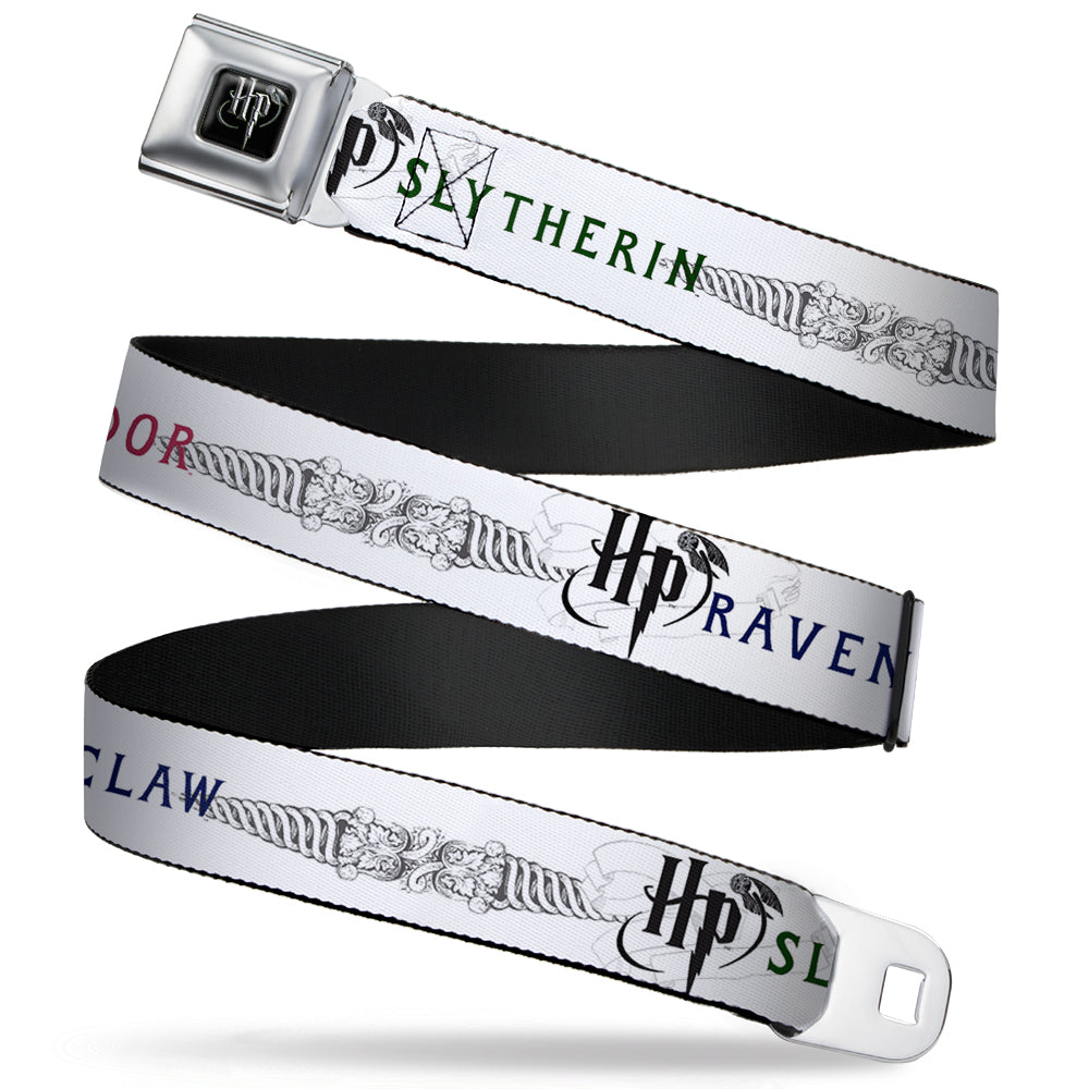 Harry Potter Logo Full Color Black/White Seatbelt Belt - Harry Potter GRYFFINDOR/RAVENCLAW/SLYTHERIN White/Black Webbing