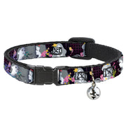 Cat Collar Breakaway - Princess Silhouettes Dots Black Purple Gray Multi Color