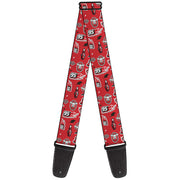 Guitar Strap - Cars 3 Icons Scattered Red Black White