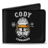 Bi-Fold Wallet - Star Wars The Clone Wars CODY COMMANDER Clone Trooper Helmet + Logo Black White Golds