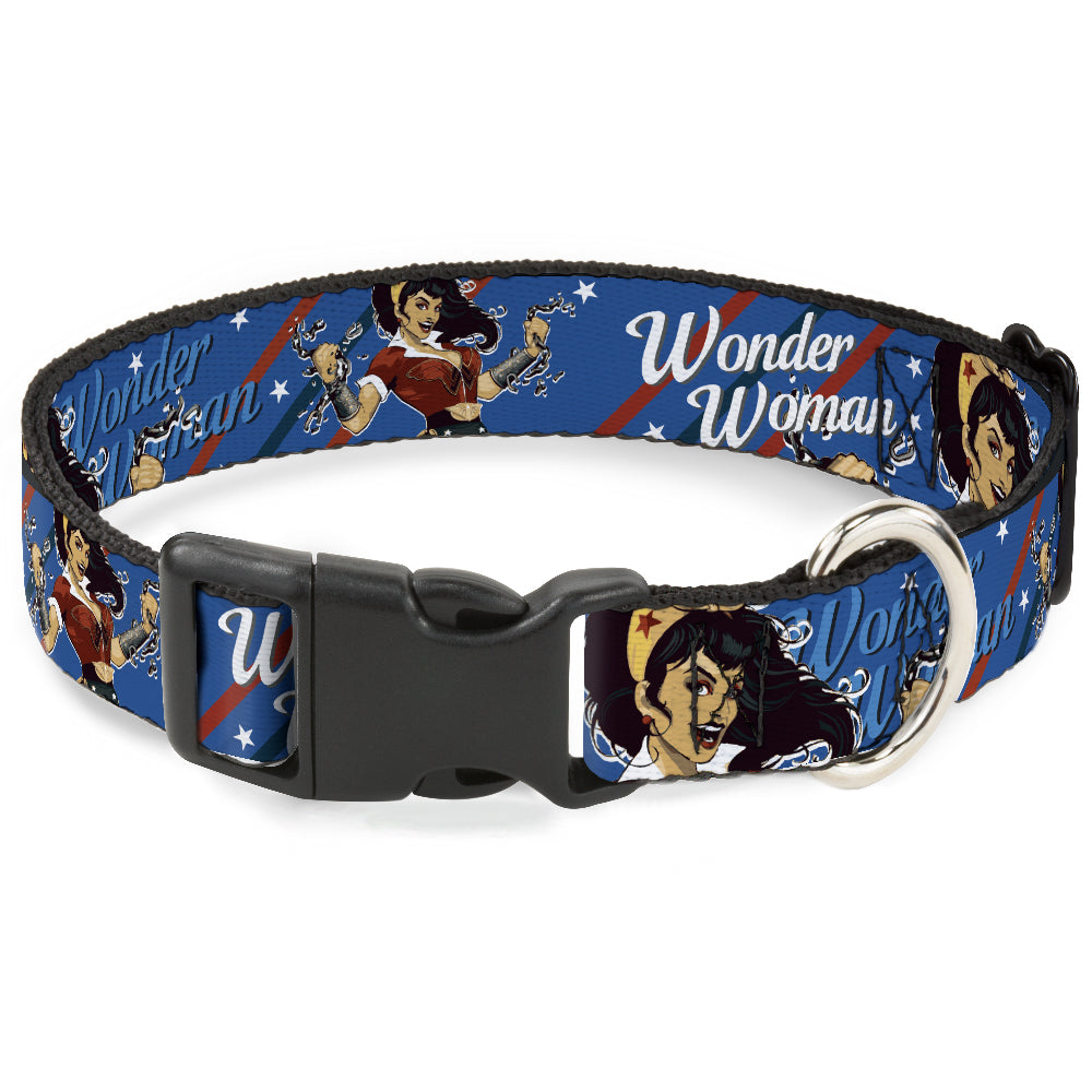 Plastic Clip Collar - WONDER WOMAN/Bombshell Pose Blue/Red/White