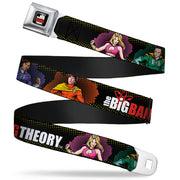 THE BIG BANG THEORY Full Color Black White Red Seatbelt Belt - THE BIG BANG THEORY Superhero Character Poses Black Webbing