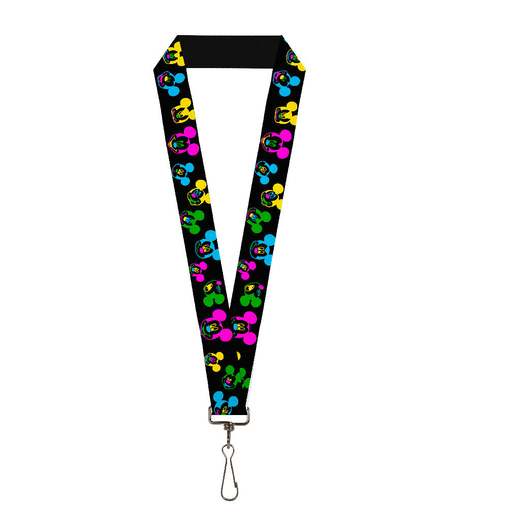 Lanyard - 1.0" - Mickey Mouse Expressions Scattered Black Multi Neon