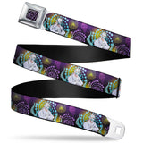 The Little Mermaid Ursula Swirl Full Color Black/Purple Seatbelt Belt - The Little Mermaid Ursula Smiling Sketch Pose/Shells/Kelp Purples/Yellows/Blues Webbing