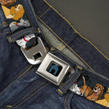 Dog House Full Color Black/Gray Seatbelt Belt - Disney Dogs 4-Dog Group Collage/Paws Gray/Black Webbing