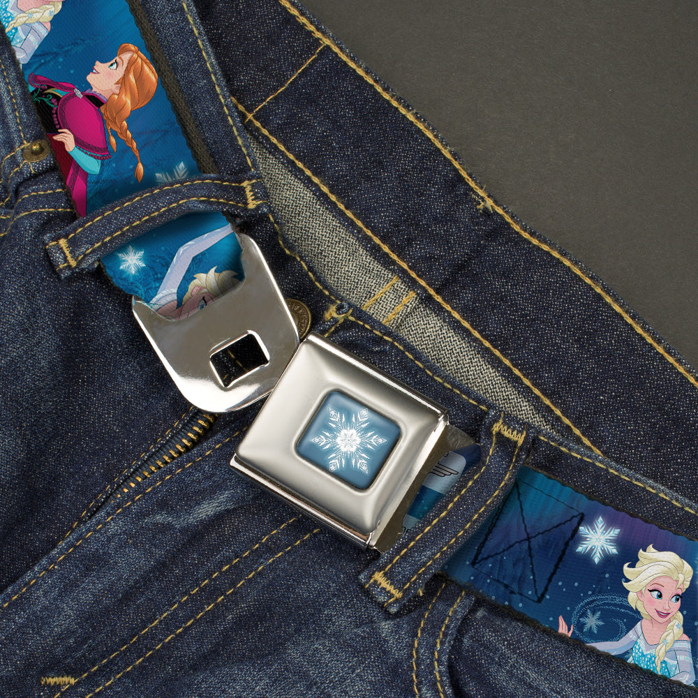 Frozen Snowflake Full Color Blue White Seatbelt Belt - Elsa & Anna 3-Poses/Snowflakes Blues Webbing