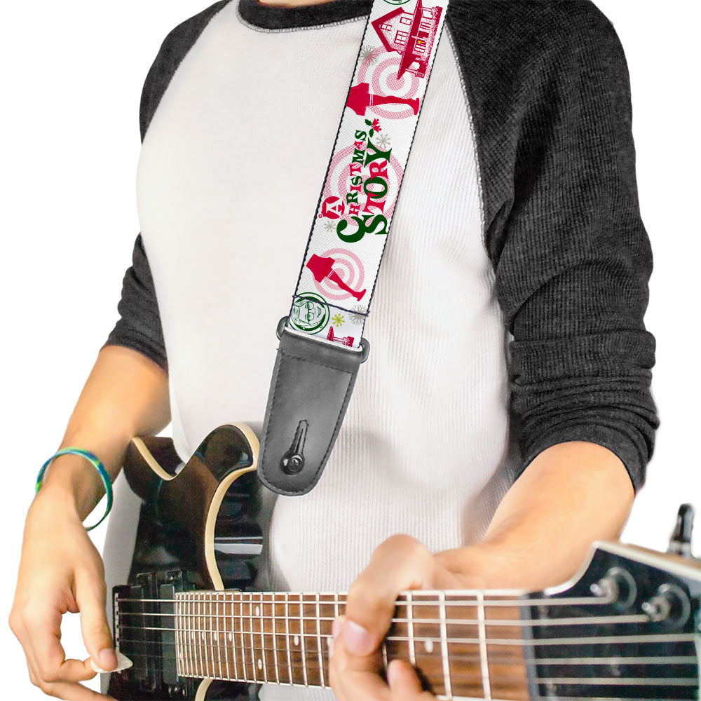 Guitar Strap - A Christmas Story Icons Collage White Reds Greens