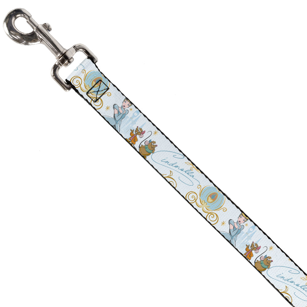 Dog Leash - Cinderella Pumpkin Coach and Mice Pose with Script White/Blues