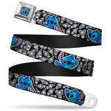 Stitch Face CLOSE-UP Full Color Seatbelt Belt - Stitch Poses/Mini Scrump Scattered Webbing