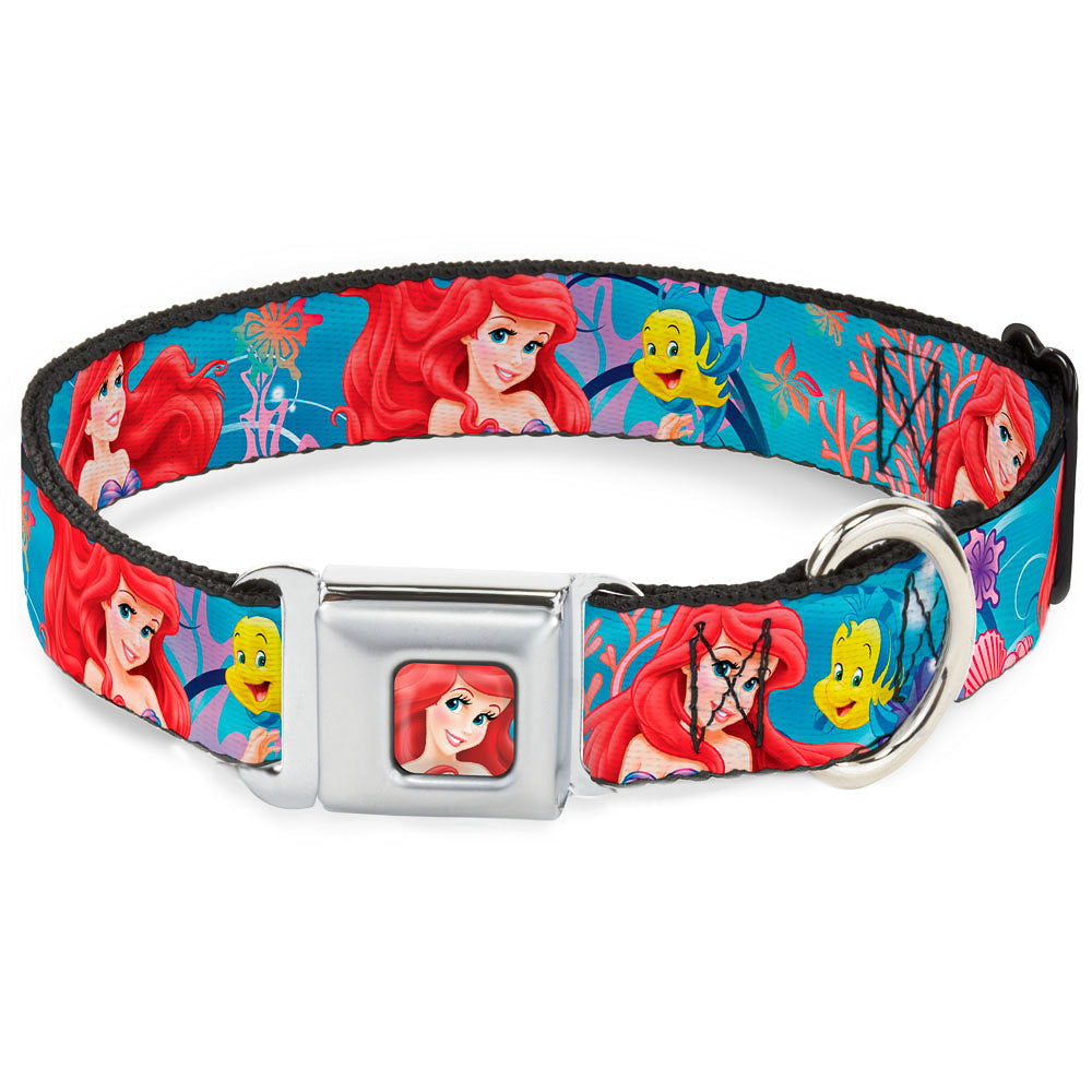 Ariel Face3 Full Color Blue Seatbelt Buckle Collar - Ariel & Flounder Vivid Underwater Poses