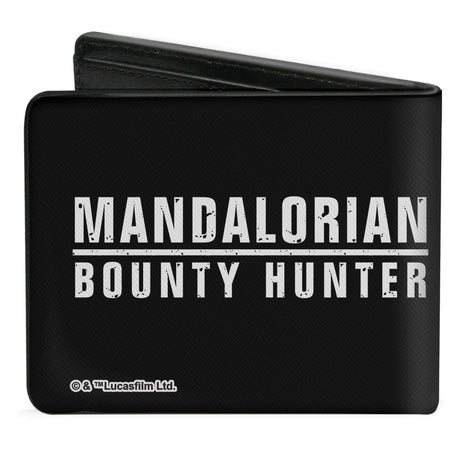 Bi-Fold Wallet - Star Wars The Mandalorian Helmet + MANDALORIAN BOUNTY HUNTER Logo Full Color Black White