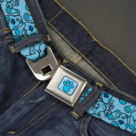 Blue's Clues Paw Full Color Blues Seatbelt Belt - Blue's Clues Blue Poses Scattered Blues Webbing