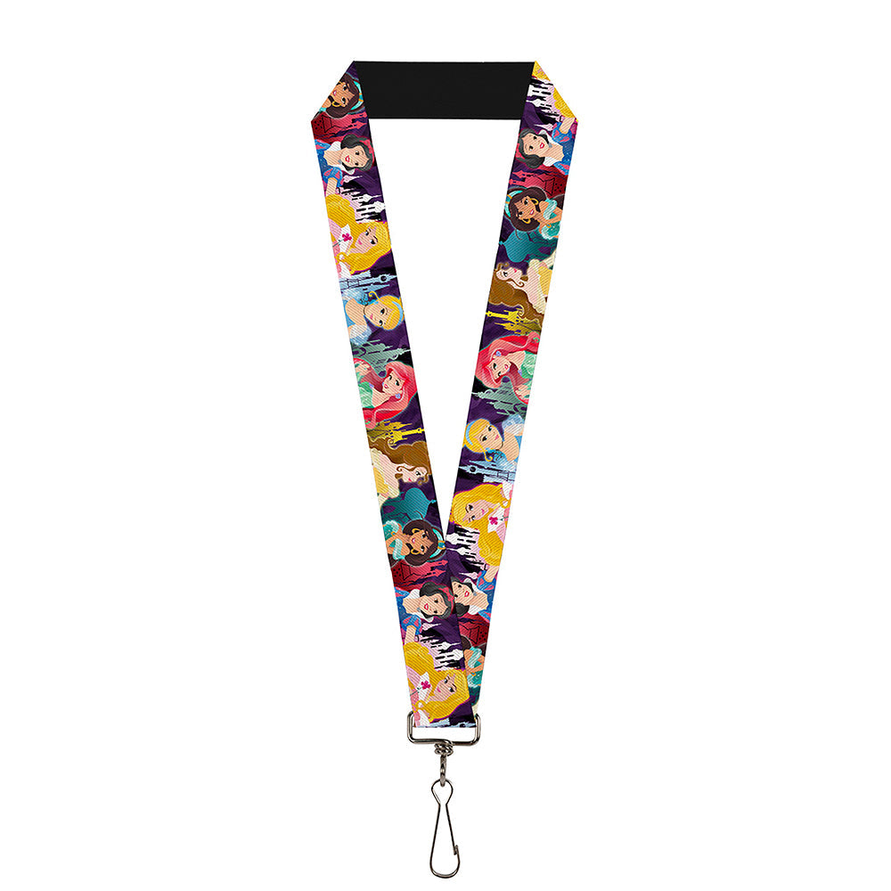 Lanyard - 1.0" - Disney Princess Poses Castle Silhouettes Purples Multi Color