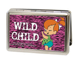 Business Card Holder - LARGE - Pebbles Winking Pose WILD CHILD FCG Pink Black White