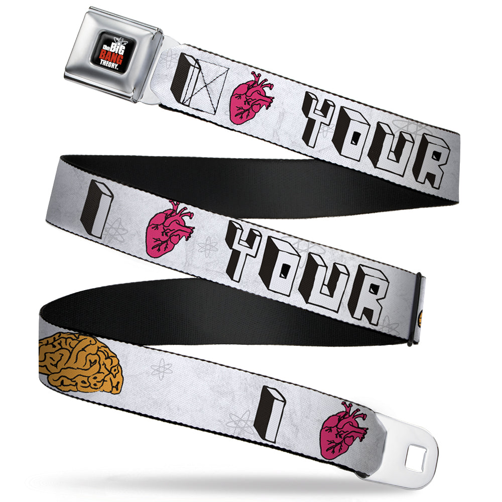 THE BIG BANG THEORY Full Color Black White Red Seatbelt Belt - I "HEART" YOUR "BRAIN" Sketch Webbing