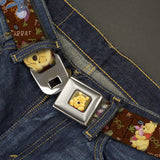 Winnie the Pooh Face Full Color Radial Brown Fade Seatbelt Belt - Winnie the Pooh Character Poses Webbing