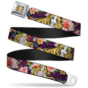 Rapunzel Sketch Full Color Seatbelt Belt - Rapunzel Poses/Floral Collage Sketch Purple Webbing