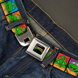 Classic TMNT Logo Full Color Seatbelt Belt - Classic Teenage Mutant Ninja Turtles Face Blocks Black/Multi Color Webbing