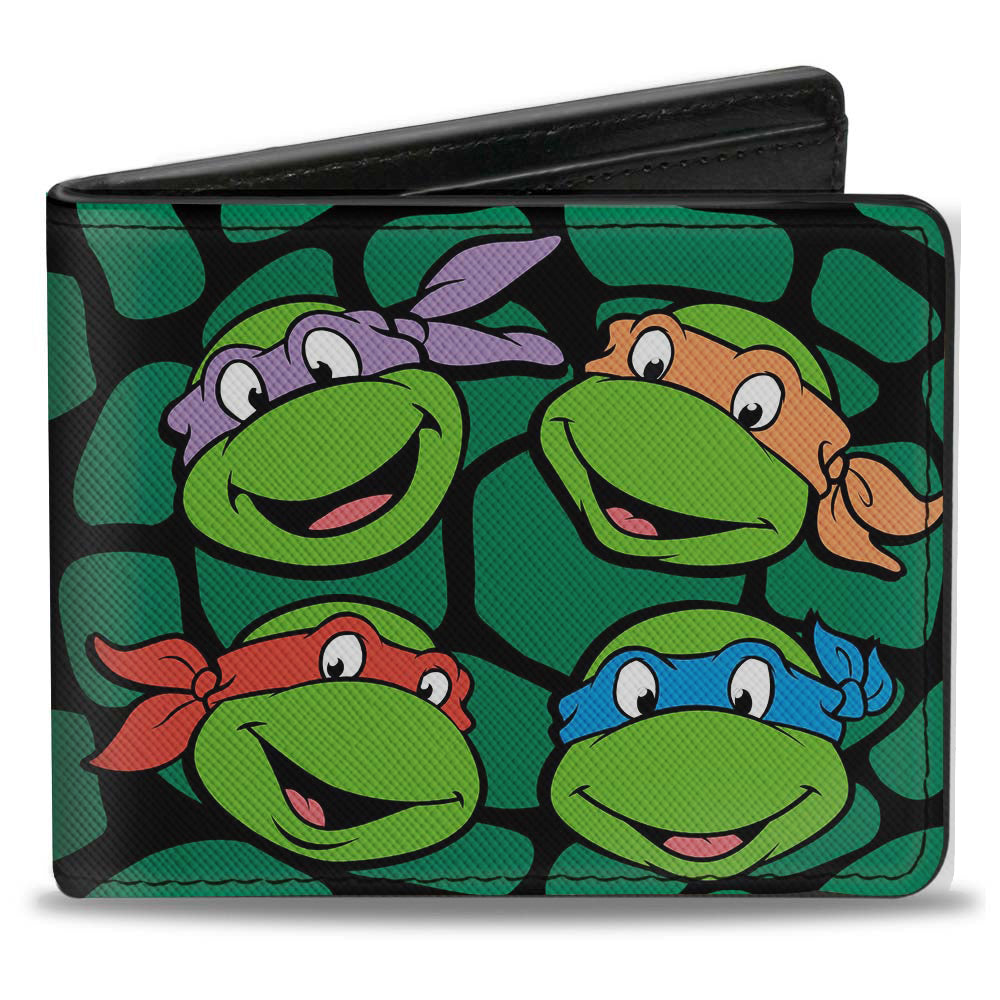 Bi-Fold Wallet - Classic TMNT Turtle Faces Black Green Turtle Shell