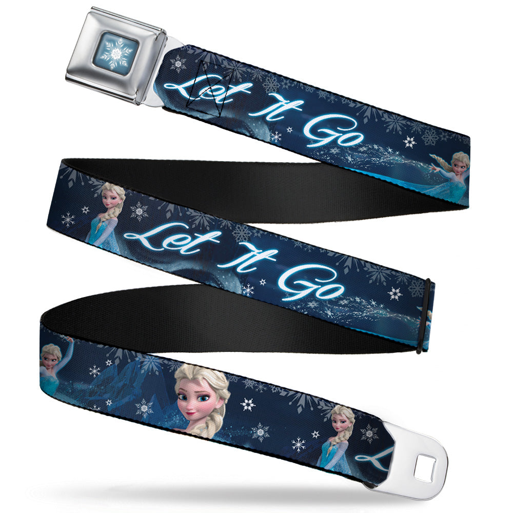 Frozen Snowflake Full Color Blue White Seatbelt Belt - Elsa the Snow Queen Poses/Snowflakes LET IT GO Blues/White Webbing