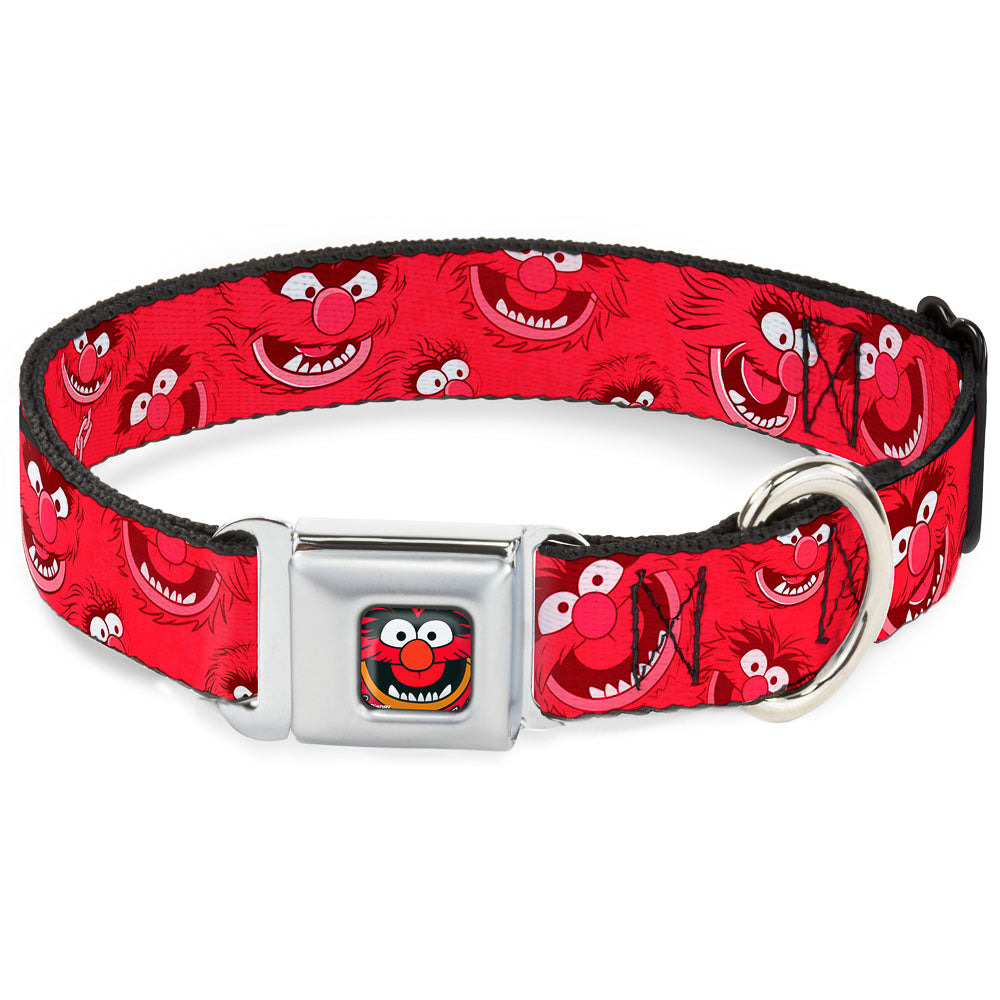 Animal Face CLOSE-UP Full Color Black Seatbelt Buckle Collar - Animal Expressions Scattered Reds