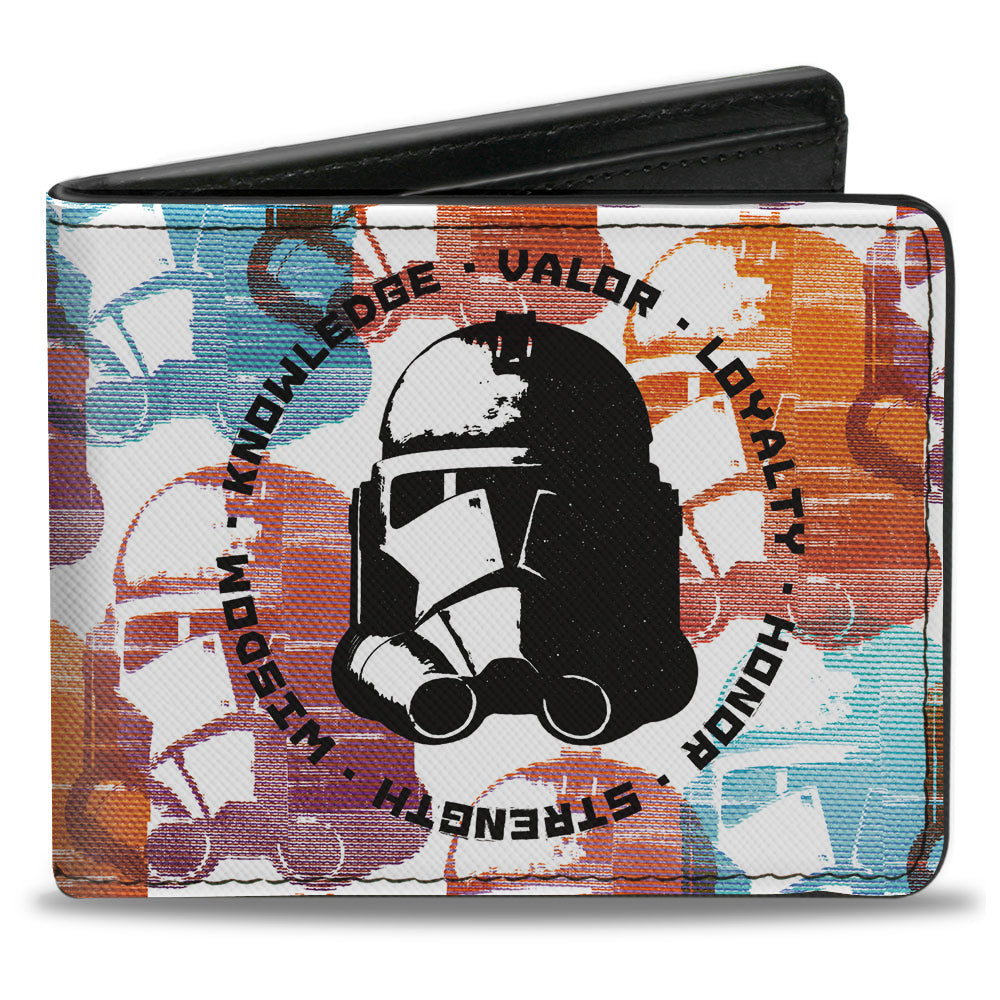 Bi-Fold Wallet - Star Wars The Clone Wars Clone Trooper Helmet Weathered White Multi Color Black