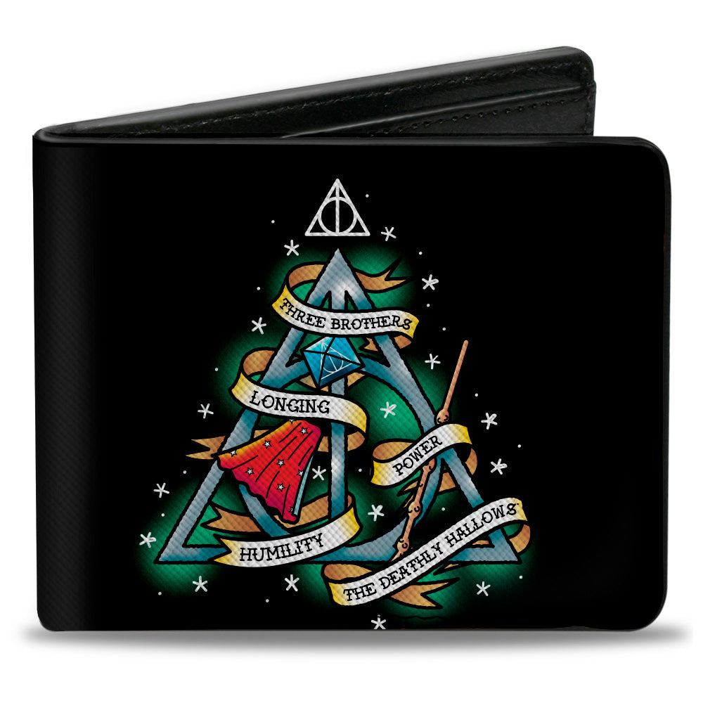 Bi-Fold Wallet - Harry Potter THE DEATHLY HALLOWS Symbol THREE BROTHERS LONGING POWER HUMILITY Tattoo Black