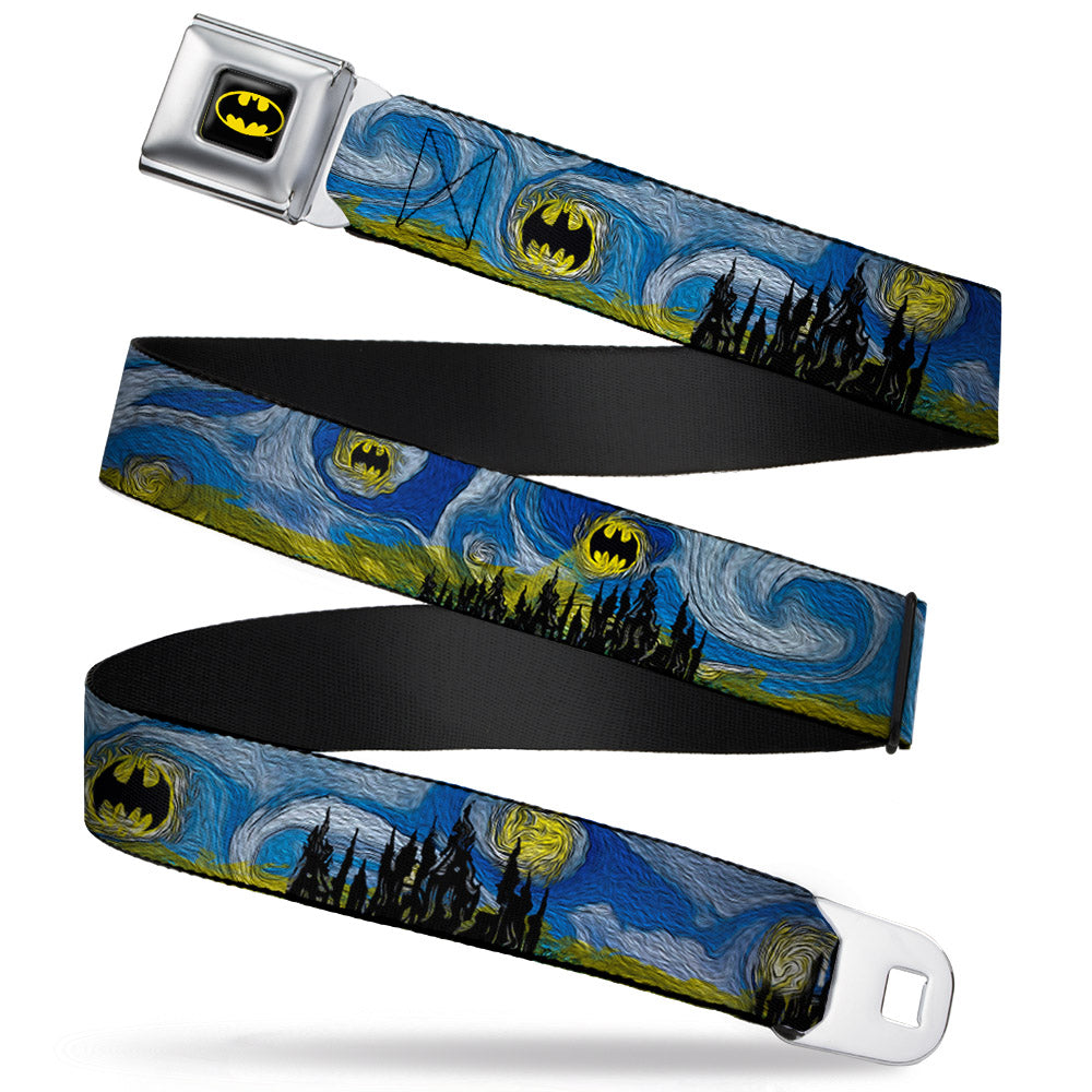 Batman Full Color Black Yellow Seatbelt Belt - Batman Dark Starry Night Webbing