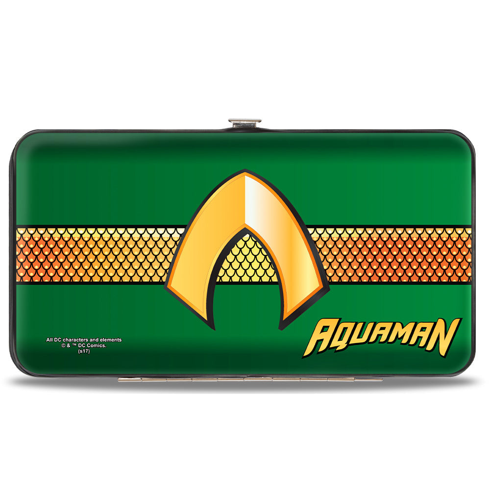 Hinged Wallet - AQUAMAN Classic Icon Scales Stripe Green Golds