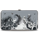 Hinged Wallet - Nightmare Before Christmas Jack & Sally Pose + Zero Sally Jack Cemetery Scene Grays