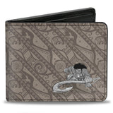 Bi-Fold Wallet - Moana Maui Pose Tribal Stripe Collage Tans Grays