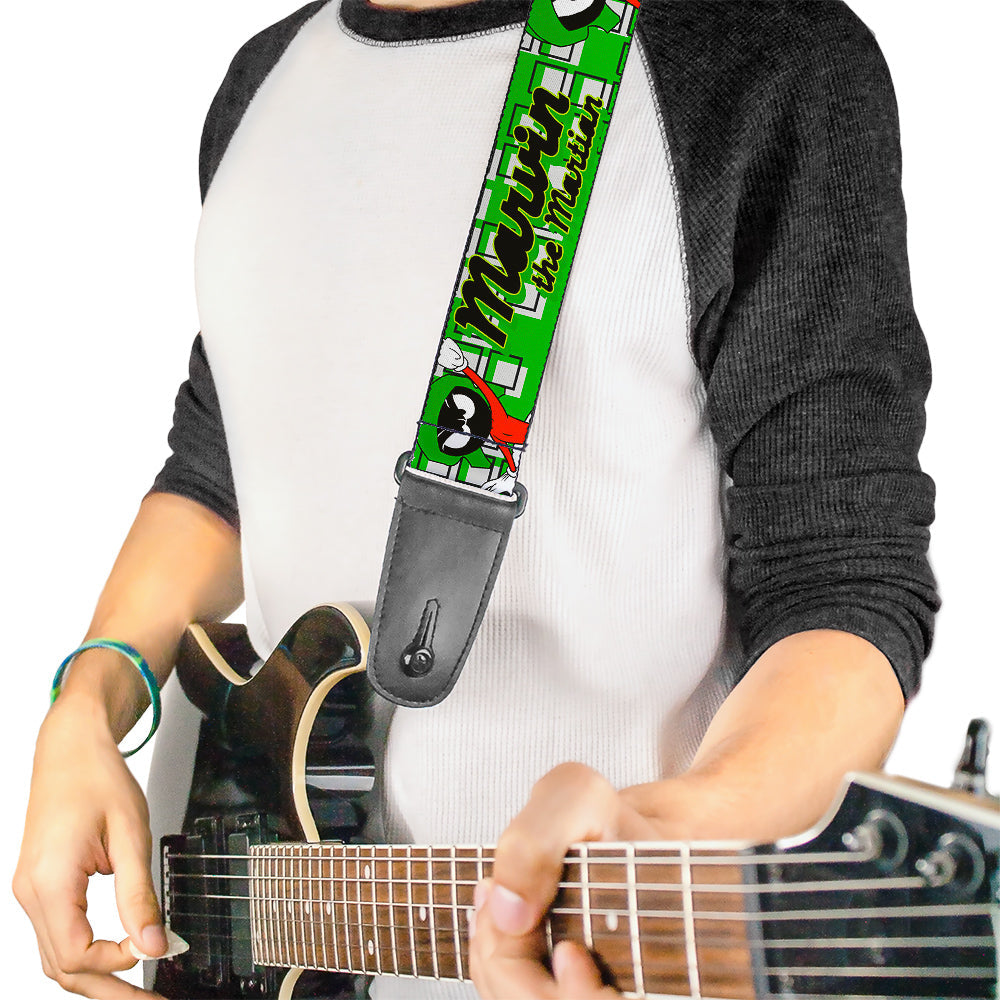 Guitar Strap - MARVIN THE MARTIAN w Poses White Green