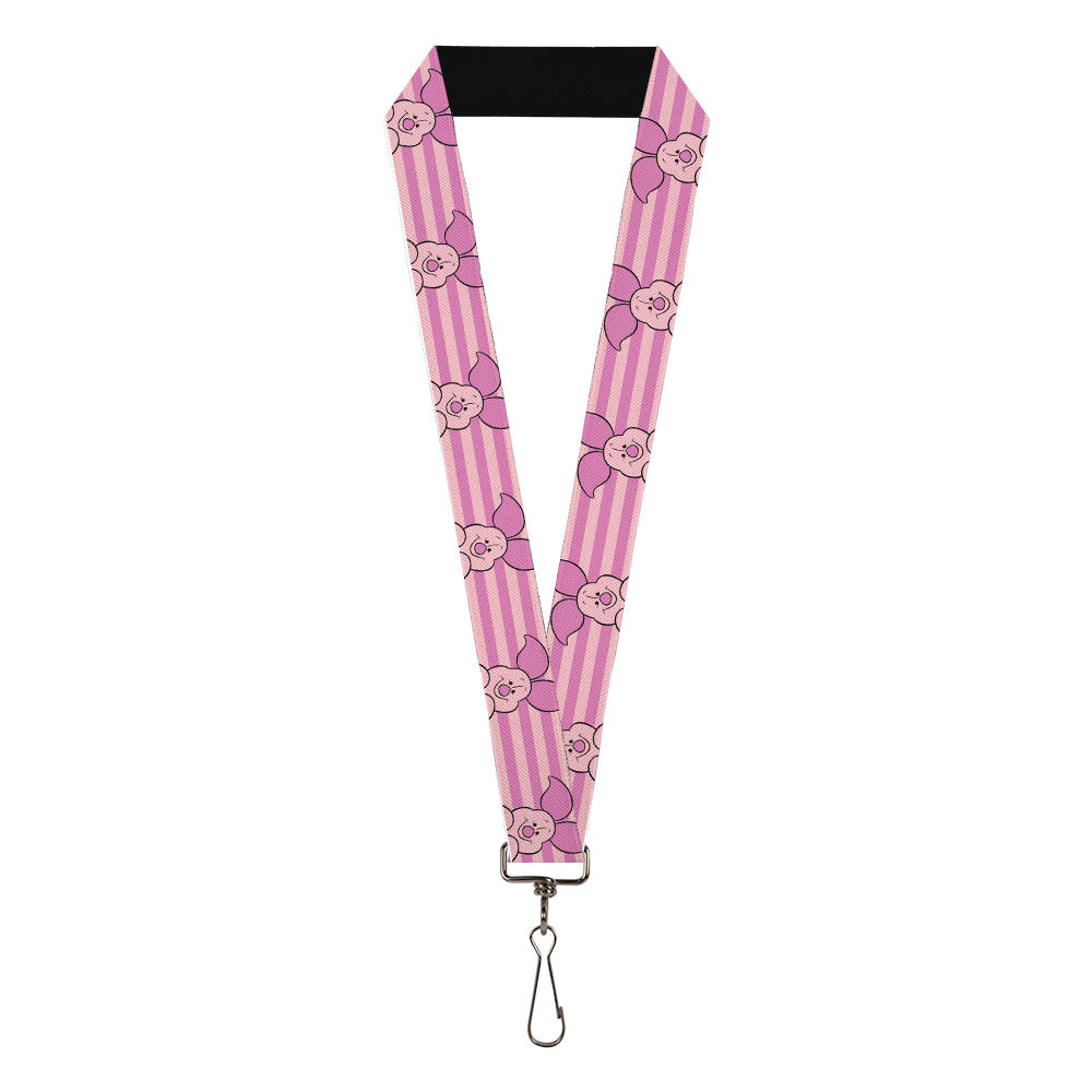 Lanyard - 1.0" - Winnie the Pooh Piglet Expression Close-Up Stripe Pinks