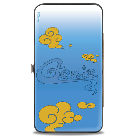 Hinged Wallet - Classic Aladdin Genie Smiling Pose + GENIE Text Smoke Blue Gold