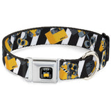 WALL-E Pose Full Color Black Seatbelt Buckle Collar - Wall-E Poses/Stripe Black/White