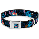 Stitch Smiling CLOSE-UP Full Color Black Seatbelt Buckle Collar - Stitch Snacking Poses Black/Blue