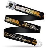 THE POLAR EXPRESS Text Logo Full Color Black/Golds Seatbelt Belt - POLAR EXPRESS Train Cars Black/Golds Webbing