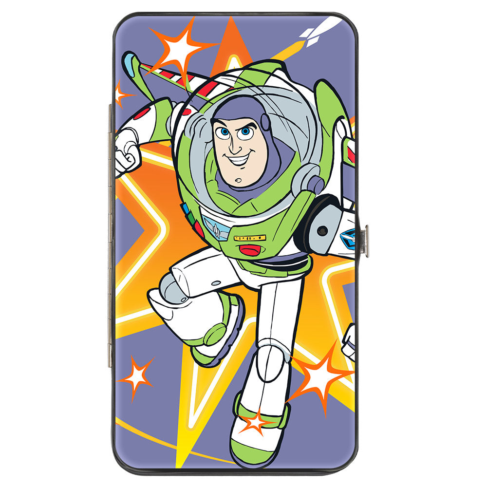 Hinged Wallet - Toy Story Buzz Lightyear Action Pose + Striping Red White Green Purple