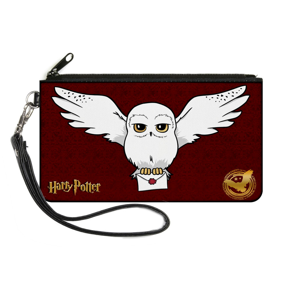 Canvas Zipper Wallet - SMALL - HARRY POTTER Hedwig Delivery Pose DRCMC Icon Burgundy Reds Golds