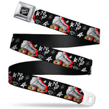 Birds of Prey HARLEY QUINN Text Full Color Black/White Seatbelt Belt - Birds of Prey Harley Quinn Roller Skates/Icons Collage Black/White/Red Webbing