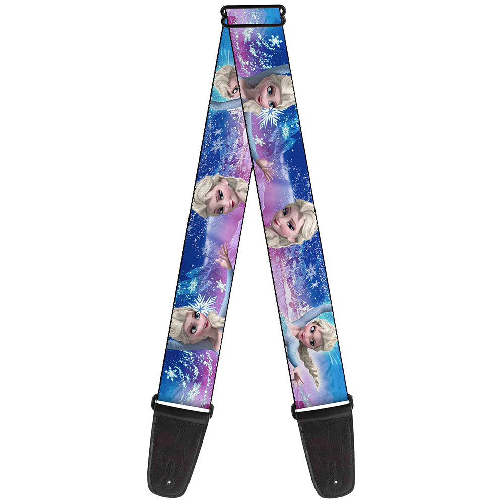 Guitar Strap - Elsa the Snow Queen Poses Castle & Snowy Mountains Blue-Pink Fade