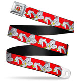 Looney Tunes Logo Full Color White Seatbelt Belt - Bugs Bunny Hip Hop Pose Red Webbing